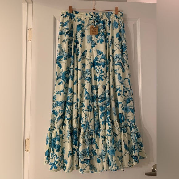 A rare Bird NWT BIRD OF PARADISE CREAM & TURQUOISE PANTS OS - Picture 15 of 15